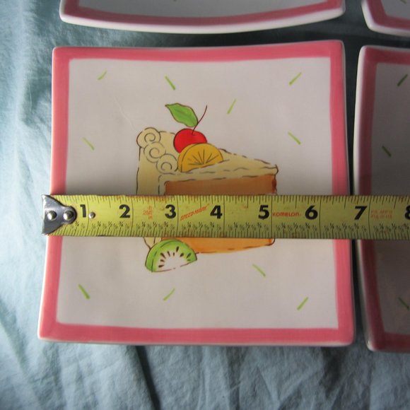 FOUR cake plates square woodard & charles pink (w1816) - Picture 2 of 11